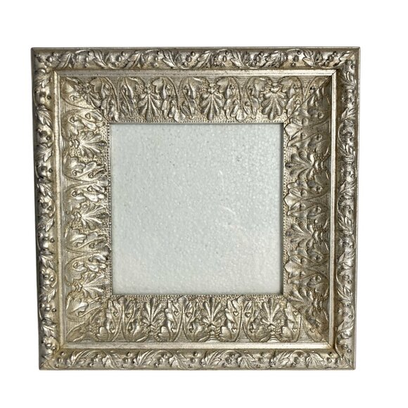 Vintage Art Deco Gold Tone Wood Fleur de Lis Picture Frame 5X5" Photo Distressed - Picture 1 of 11